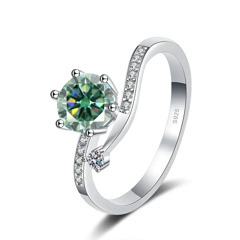 The Carat Cave 1ct silver / Blue Green / 9 1ct Moissanite Diamond Ring