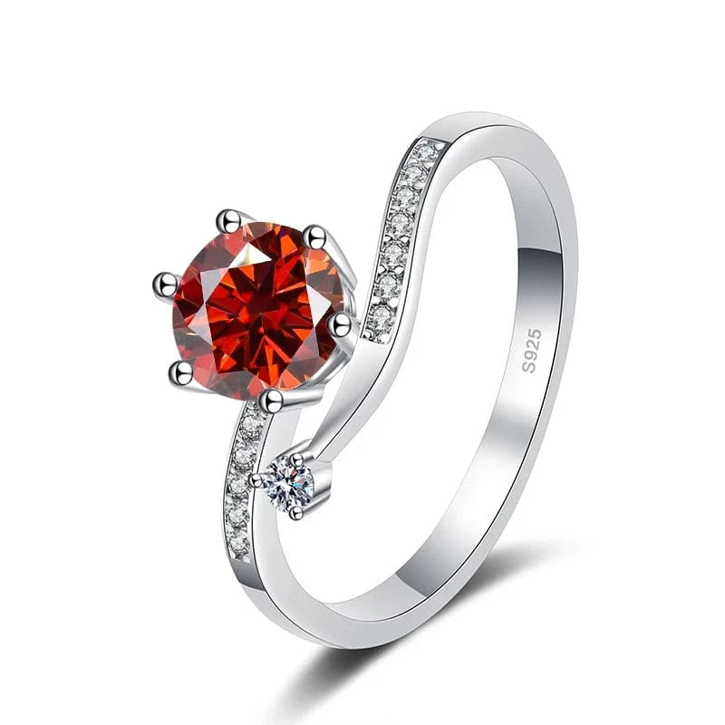 The Carat Cave 1ct silver / Garnet Red / 8 1ct Moissanite Diamond Ring