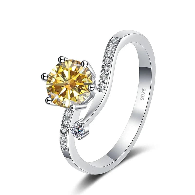 The Carat Cave 1ct silver / Golden Yellow / 7 1ct Moissanite Diamond Ring