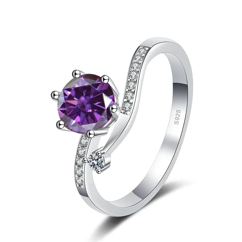 The Carat Cave 1ct silver / Purplish Red / 6 1ct Moissanite Diamond Ring