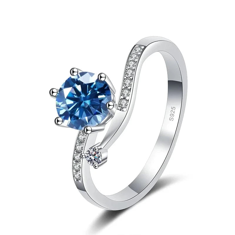 The Carat Cave 1ct silver / Royal Blue / 8 1ct Moissanite Diamond Ring