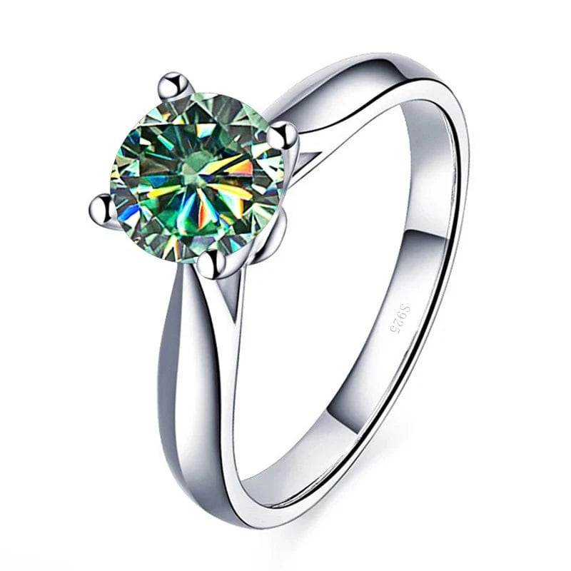 The Carat Cave 2CT 8mm / Blue Green / 8 2 Carat Lab Grown Moissanite Ring coloured Diamond