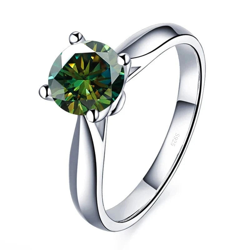 The Carat Cave 2CT 8mm / Dark Green / 7 2 Carat Lab Grown Moissanite Ring coloured Diamond