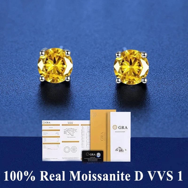 The Carat Cave 4 Prong Yellow / 1ct(6.5mm)x 2pcs-box Lab grown Diamond stud earrings with certificate