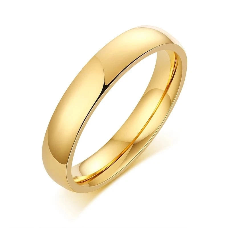 The Carat Cave 4mm Gold Color / 5 Letdiffery Simple 2/4/6/8mm Stainless Steel Wedding Rings Golden Smooth Women Men Couple Ring Fashion Jewelry