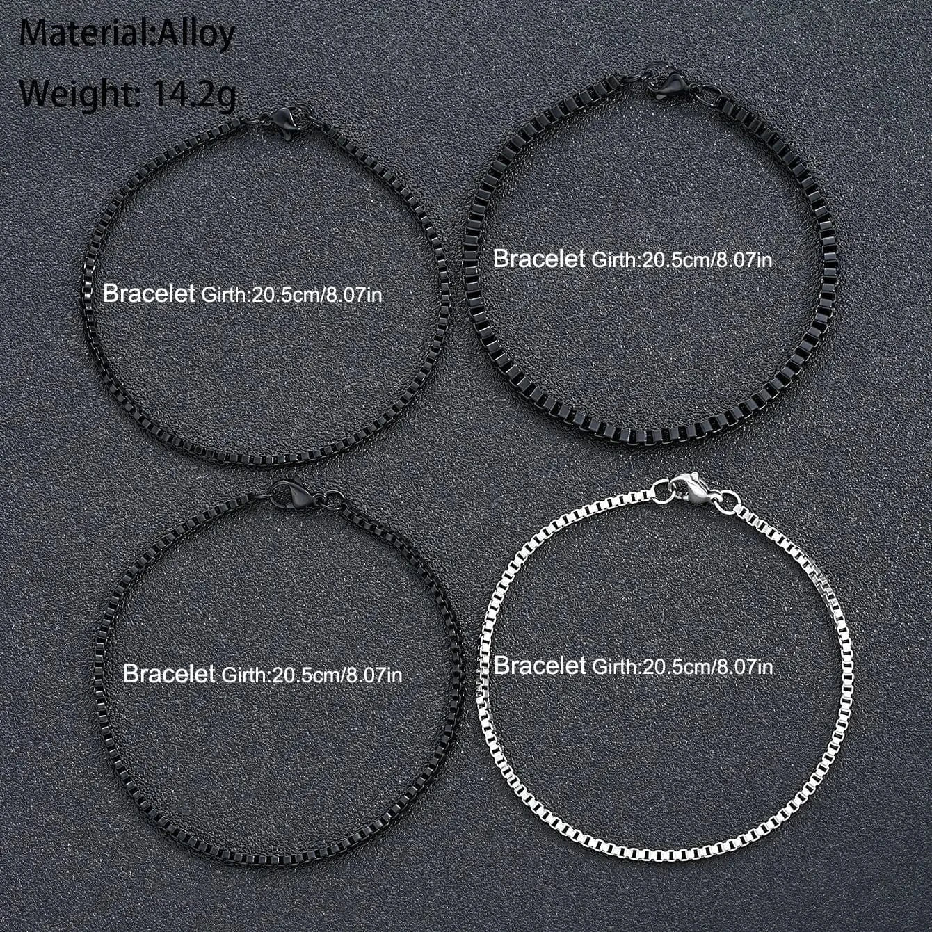 The Carat Cave 4pcs/set Mens Chain Bracelets,Stainless Steel black, silver and gold