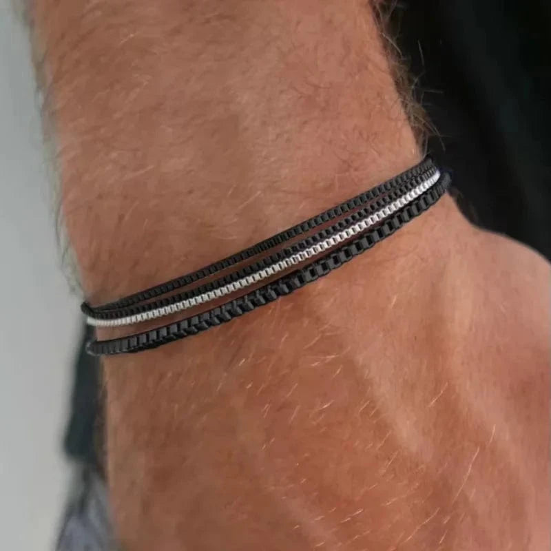 The Carat Cave 4pcs/set Mens Chain Bracelets,Stainless Steel black, silver and gold