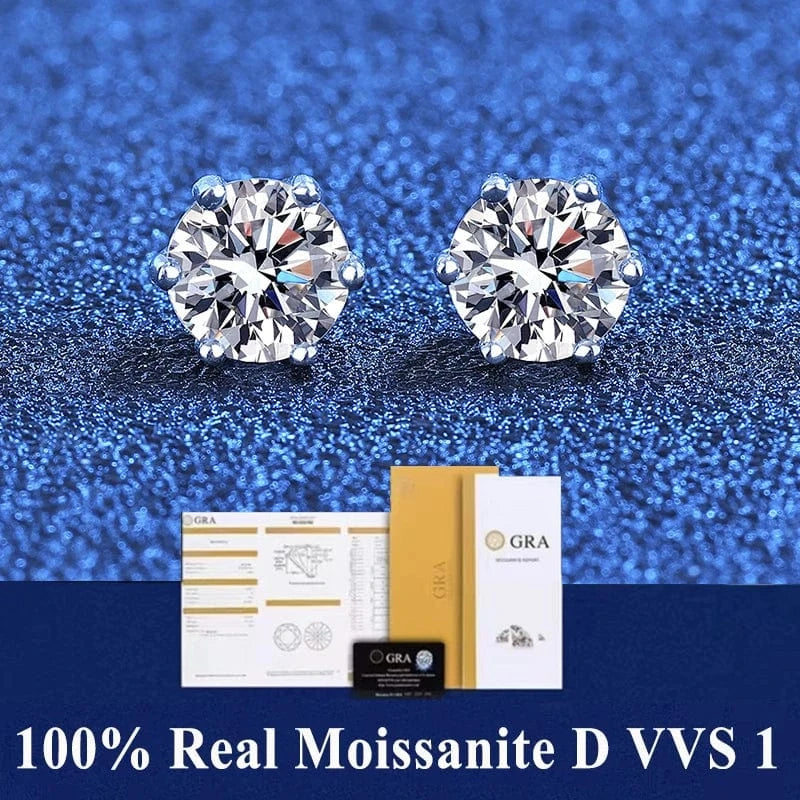 The Carat Cave 6 Prong White / 1ct(6.5mm)x 2pcs-box Lab grown Diamond stud earrings with certificate