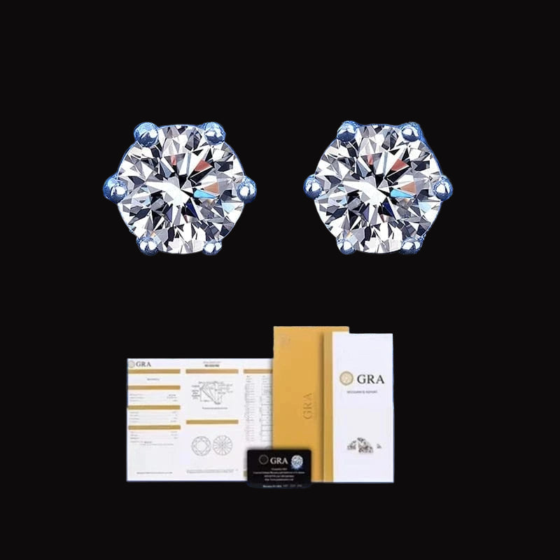 The Carat Cave 6 Prong White / 1ct(6.5mm)x 2pcs-box Lab grown Diamond stud earrings with certificate