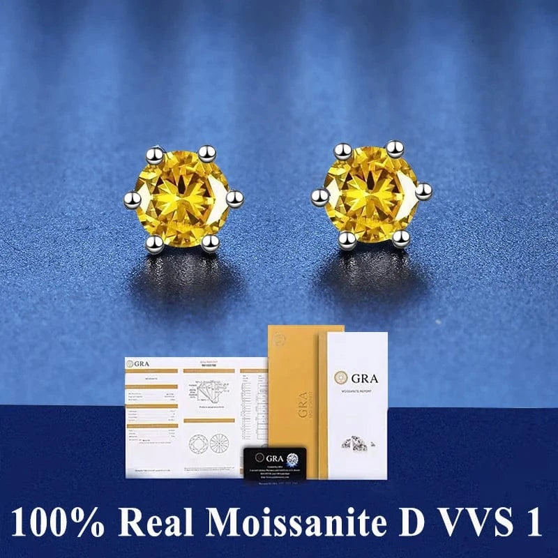 The Carat Cave 6 Prong Yellow / 0.1ct(3mm)x 2pcs-box Lab grown Diamond stud earrings with certificate