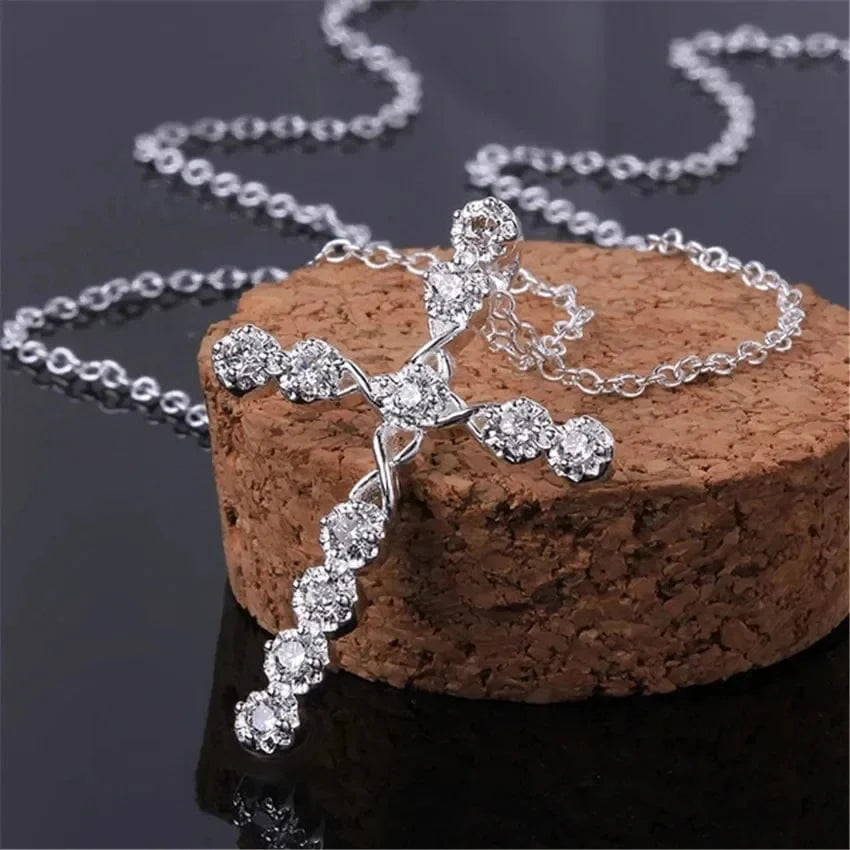 The Carat Cave 925 Silver Crystal Cross Necklace – 45cm