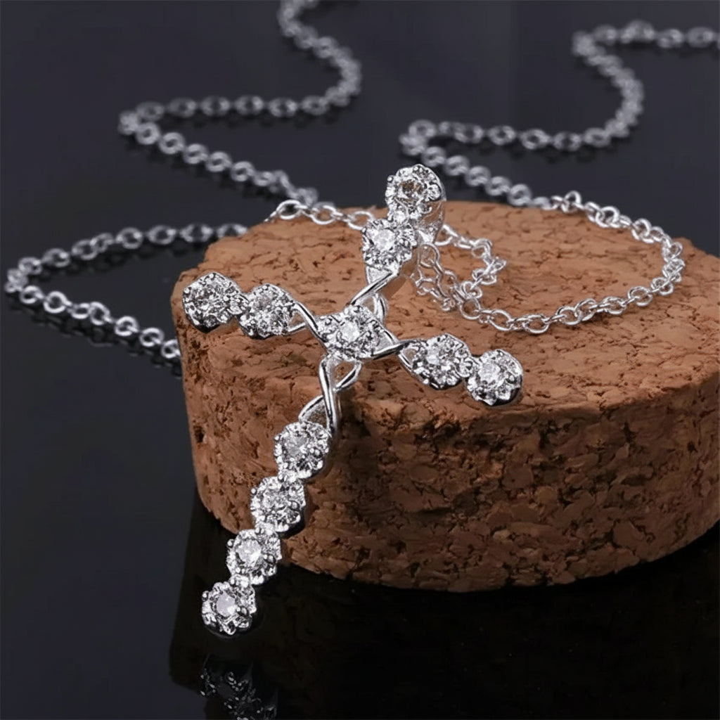 The Carat Cave 925 Silver Crystal Cross Necklace – 45cm
