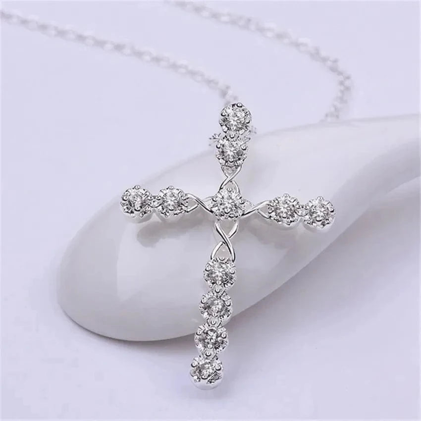 The Carat Cave 925 Silver Crystal Cross Necklace – 45cm