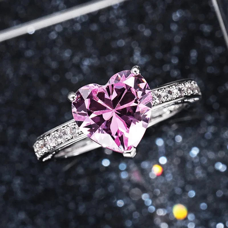 The Carat Cave 925 Silver Pink Heart CZ Ring