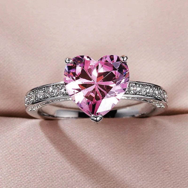The Carat Cave 925 Silver Pink Heart CZ Ring