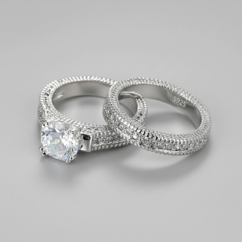 The Carat Cave 925 Sterling Silver CZ Couple Ring Set