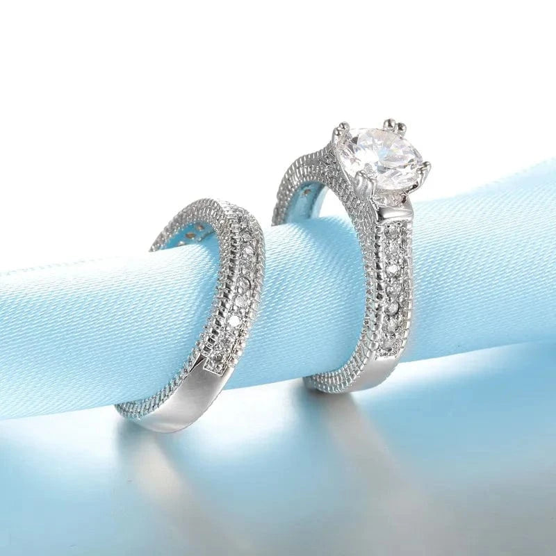 The Carat Cave 925 Sterling Silver CZ Couple Ring Set