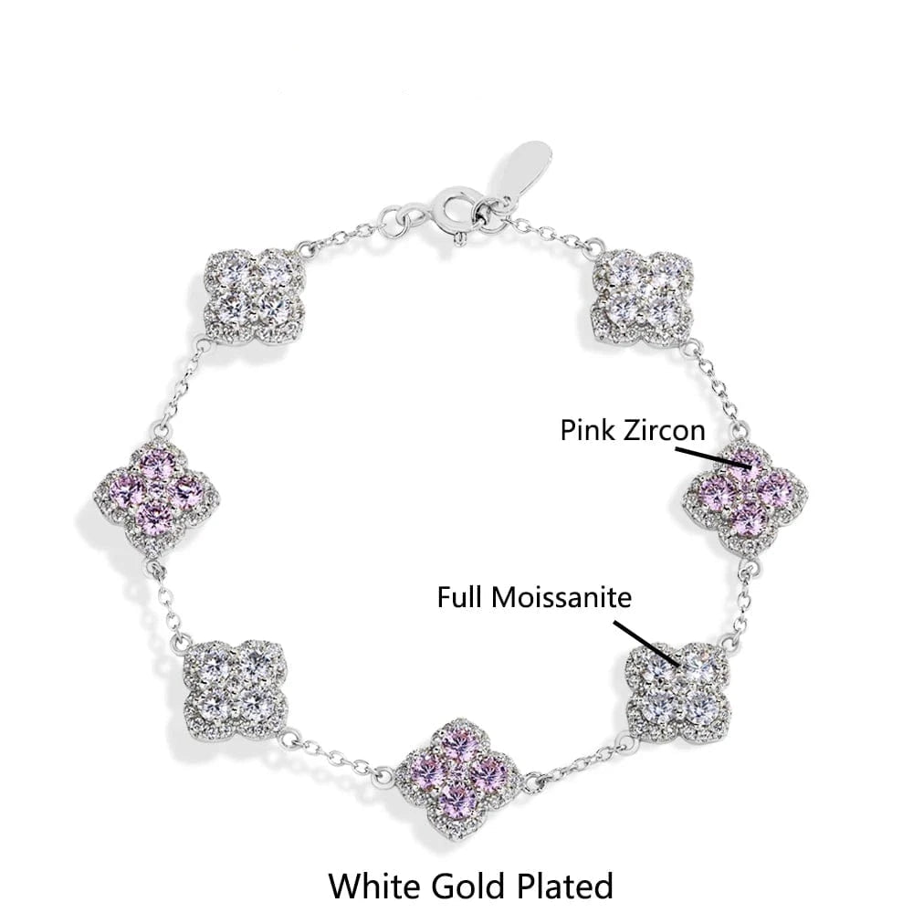 The Carat Cave 925 Sterling Silver / Pink Zircon 1 / CHINA|20cm Full Moissanite Diamond Bracelet Plated