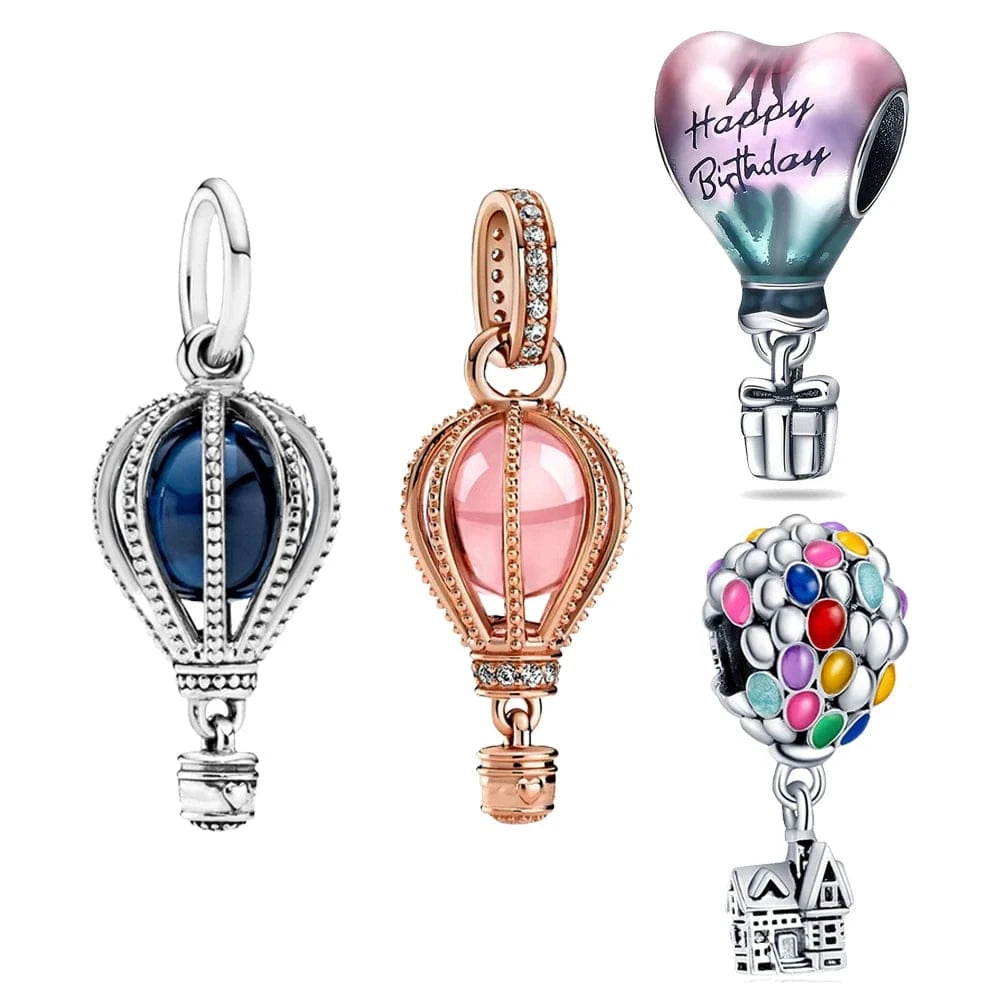 The Carat Cave 925 Sterling Silver Sparkling Pink Hot Air Balloon Dangle Fit Charms Silver 925 Original Bracelet for Jewelry Making