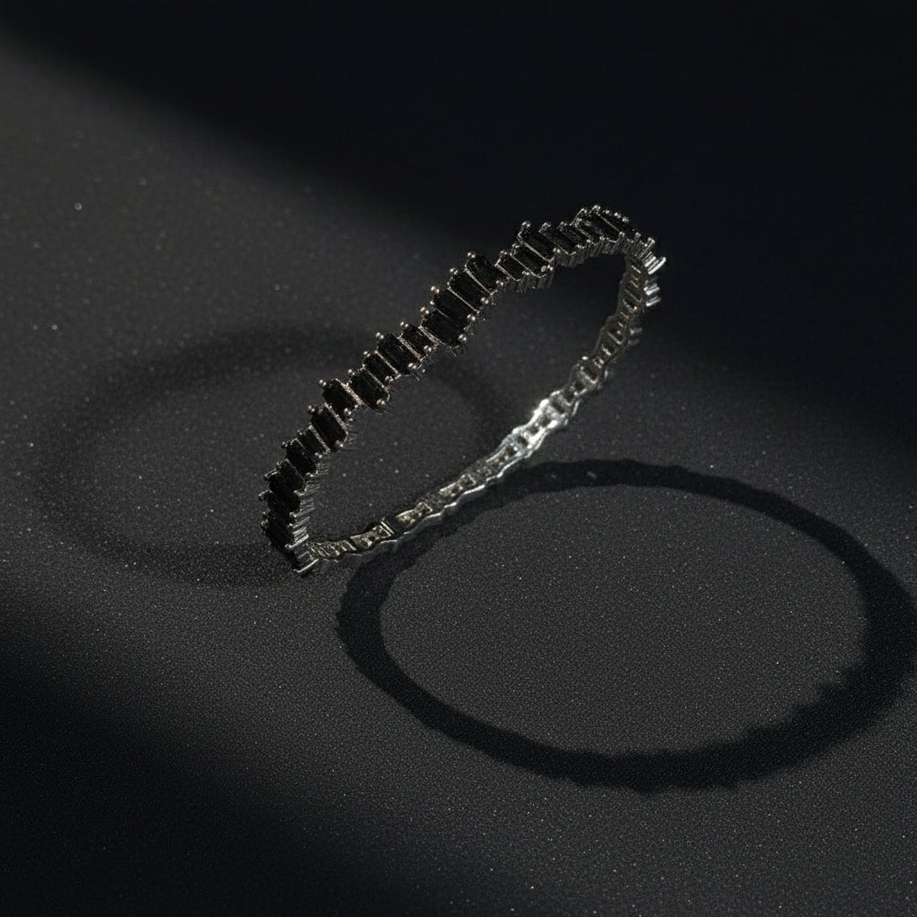 The Carat Cave Baguette CZ Open Cuff Bangle – Platinum Plated