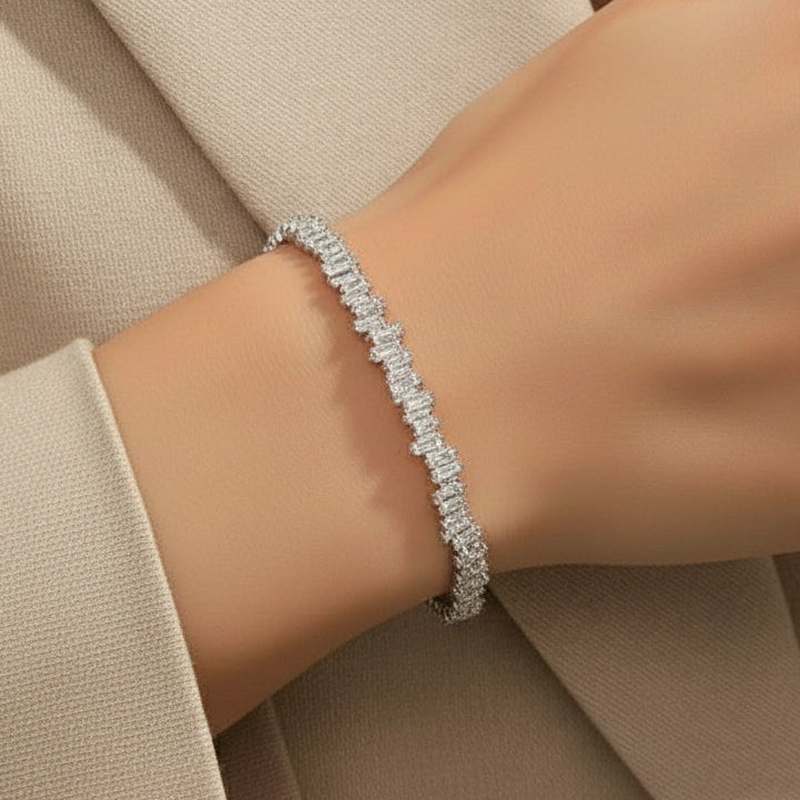 The Carat Cave Baguette CZ Open Cuff Bangle – Platinum Plated