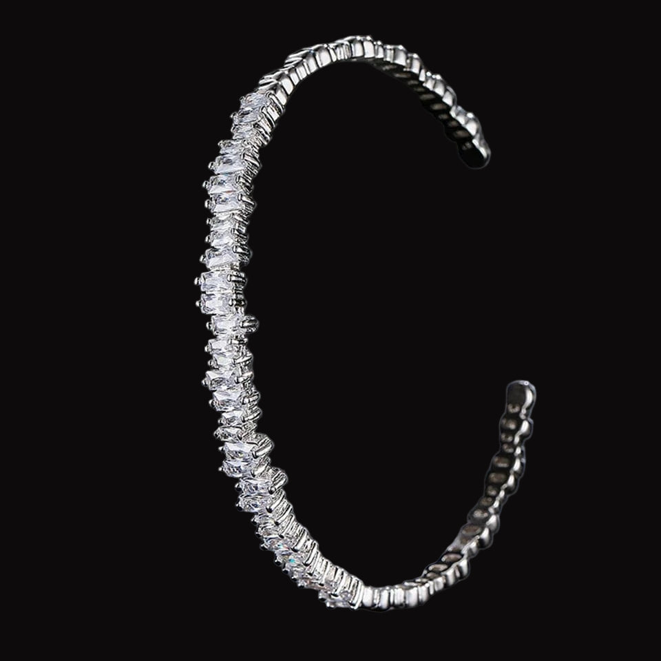 The Carat Cave Baguette CZ Open Cuff Bangle – Platinum Plated
