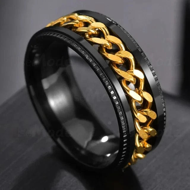 The Carat Cave black / 10 Cool Stainless Steel Rotatable Men Ring High Quality Spinner Chain Punk Women Jewelry for Party Gift