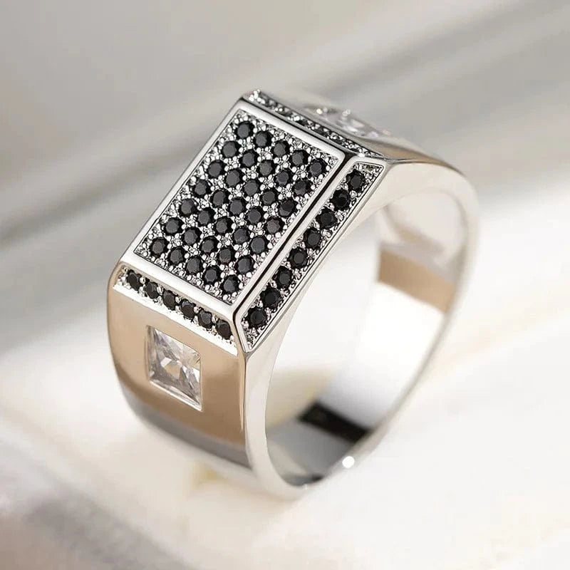 The Carat Cave Black / 6 Sterling Silver Ring with Square Sapphire Gemstones