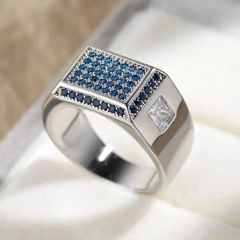 The Carat Cave Blue / 6 Sterling Silver Ring with Square Sapphire Gemstones