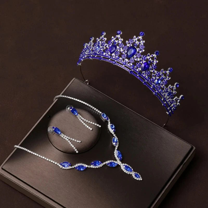 The Carat Cave Blue Majesty Set Bridal Tiara & Jewellery Set – 4 Piece