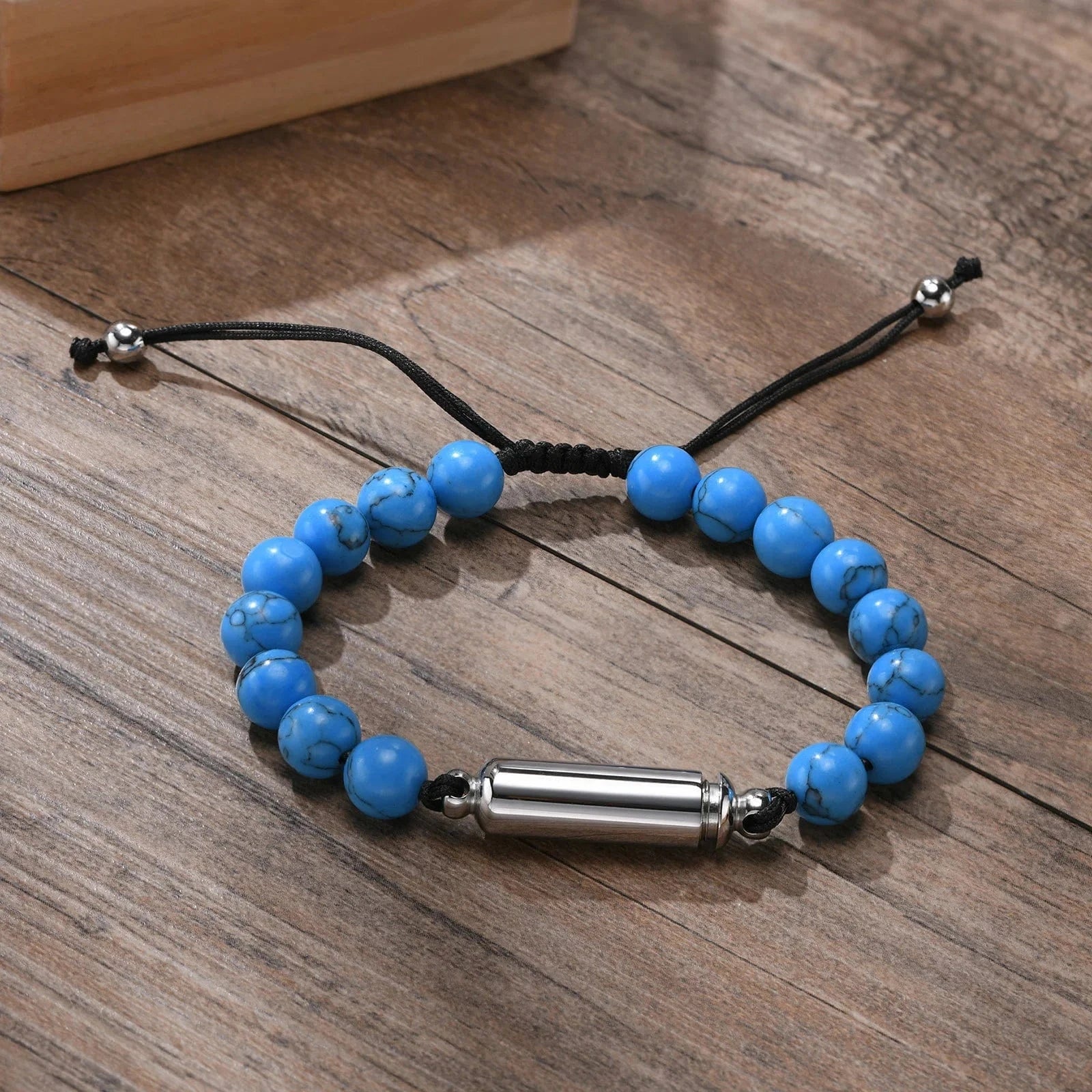 The Carat Cave BR-994S-2 Vnox Men's Casual Lava Stone Beads Urn Bracelets for Ashes, Hollow Tube Cremation Keepsake Memorial Jewelry,Length Adjustable