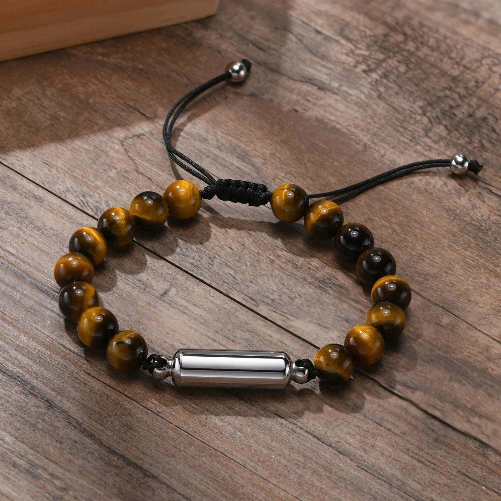 The Carat Cave BR-994S-4 Vnox Men's Casual Lava Stone Beads Urn Bracelets for Ashes, Hollow Tube Cremation Keepsake Memorial Jewelry,Length Adjustable
