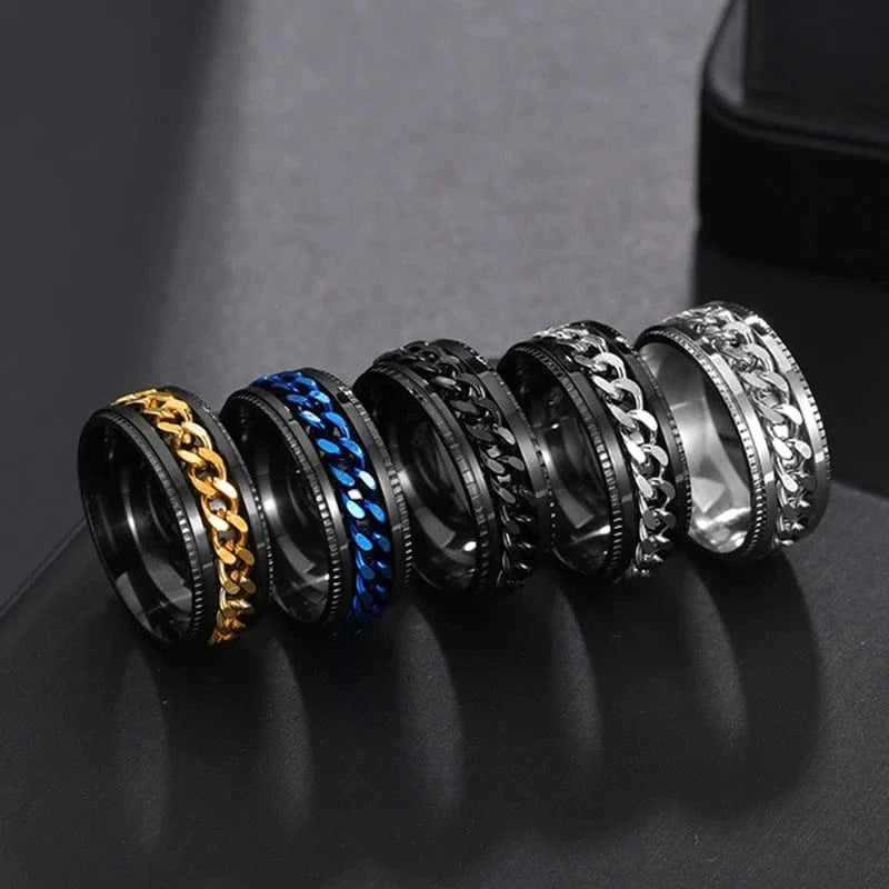 The Carat Cave Cool Stainless Steel Rotatable Men Ring High Quality Spinner Chain Punk Women Jewelry for Party Gift