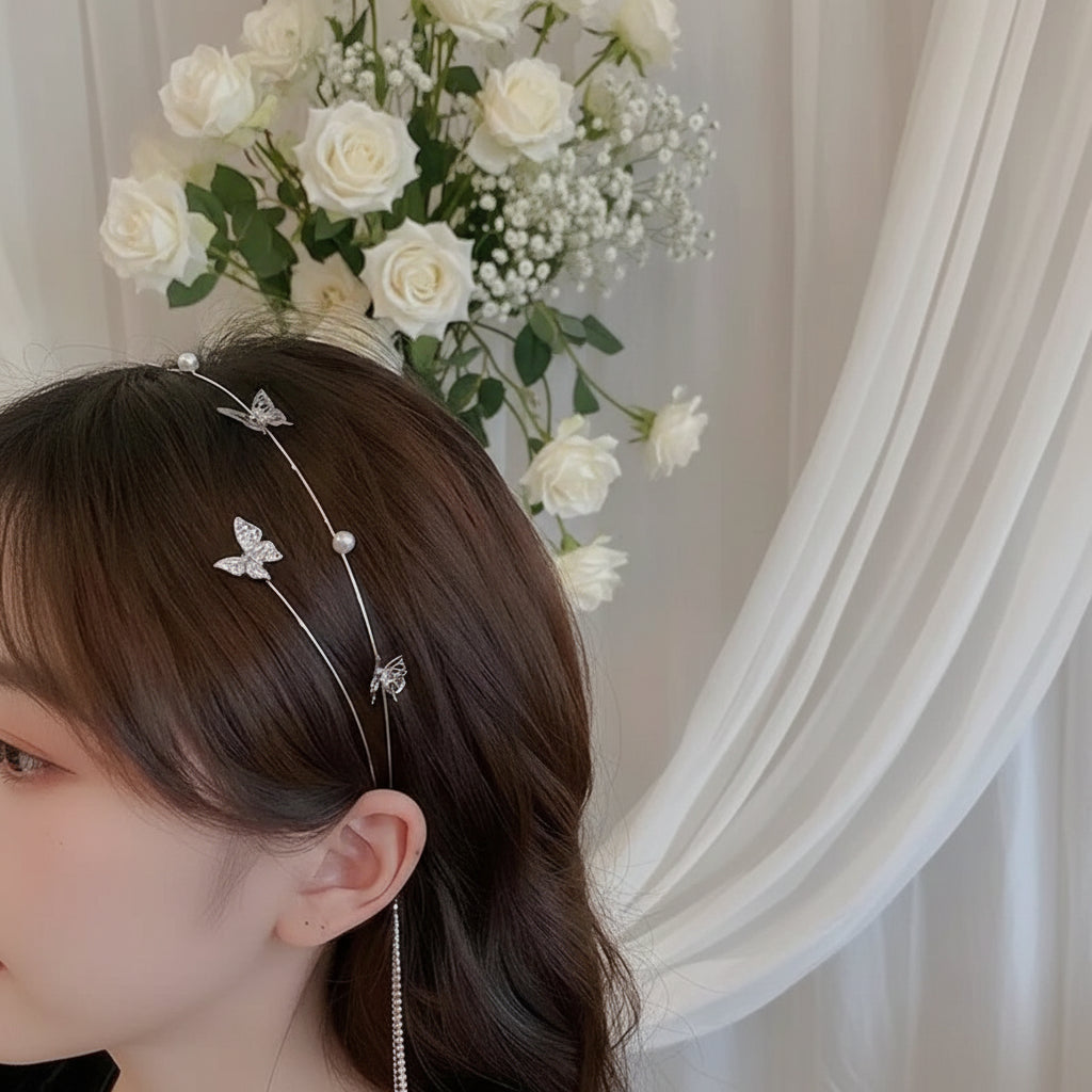 The Carat Cave Crystal Butterfly Hair Tiara – Pearl Accent Headband