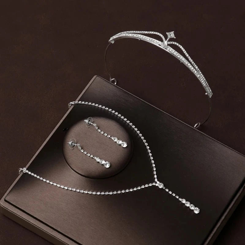 The Carat Cave Crystal Grace Set Bridal Tiara & Jewellery Set – 4 Piece