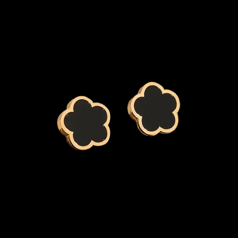 The Carat Cave Five Leaf Clover - Black High-quality Designer Stud Earrings