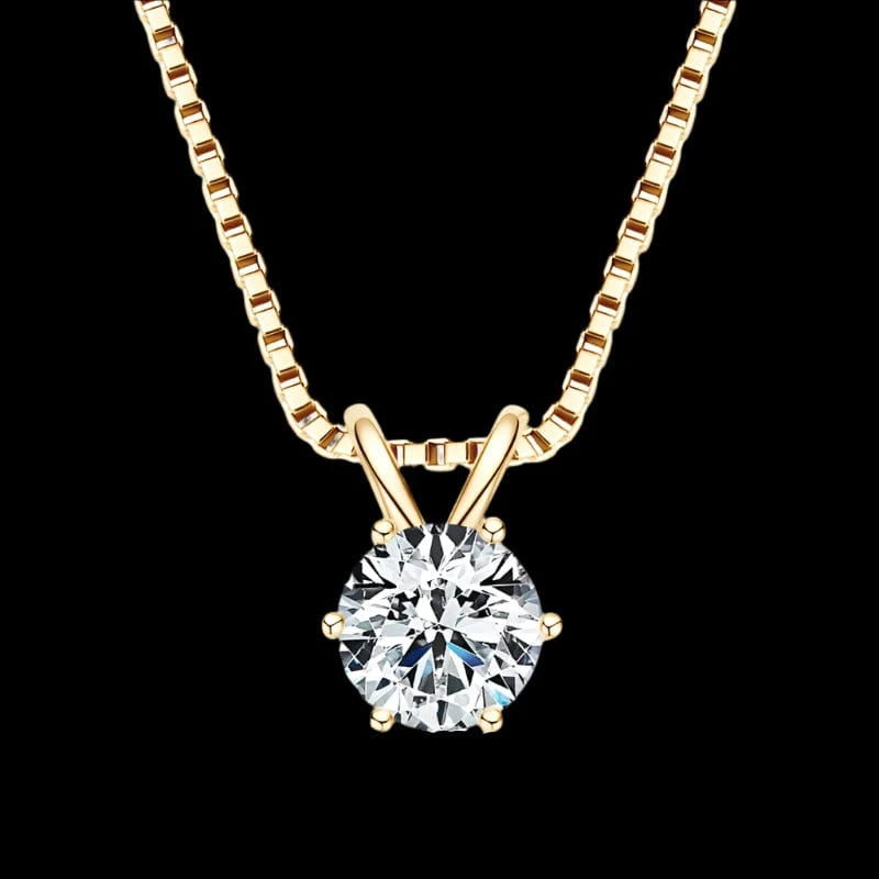 The Carat Cave Gold - 5mm - 0.5ct Certified Moissanite Pendant Necklace 925 Sterling Silver