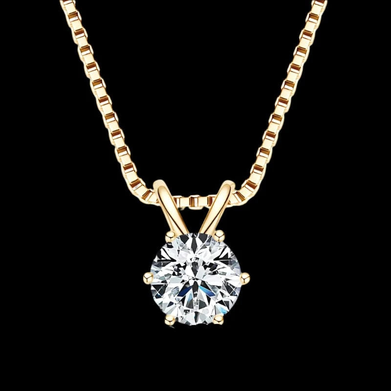 The Carat Cave Gold - 6.5mm - 1.0ct Certified Moissanite Pendant Necklace 925 Sterling Silver