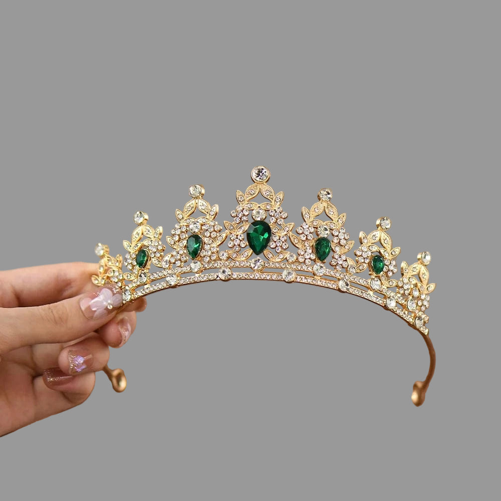The Carat Cave Gold and Green Flower Girl Crystal Tiara