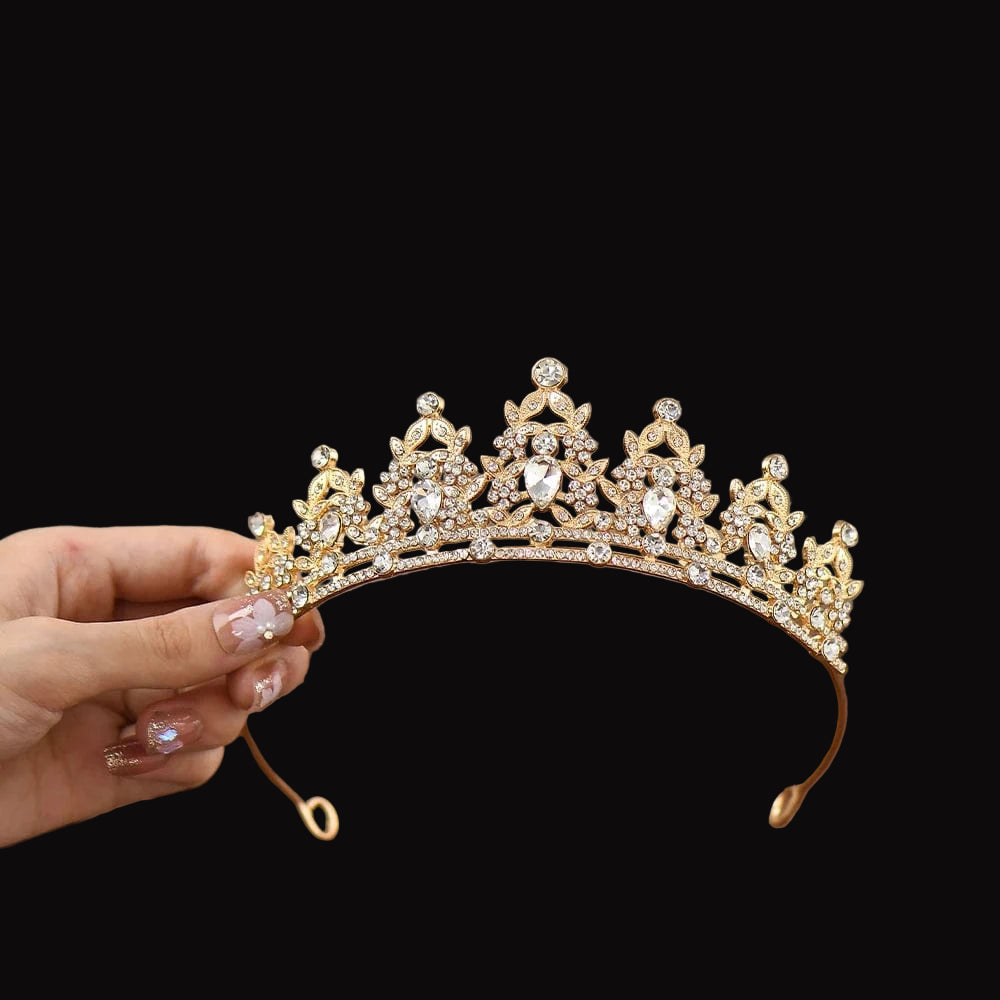 The Carat Cave Gold and White Flower Girl Crystal Tiara