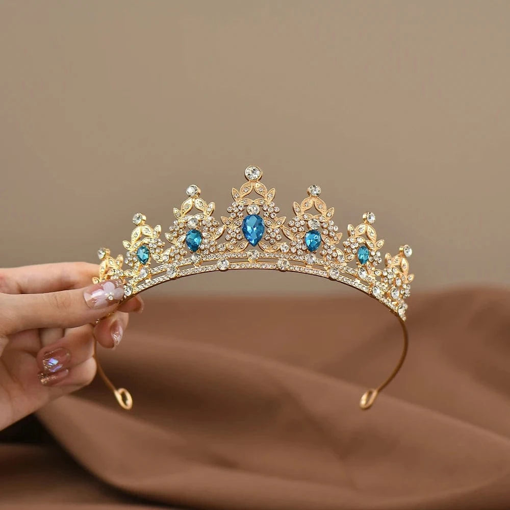 The Carat Cave Gold Lake Blue Flower Girl Crystal Tiara