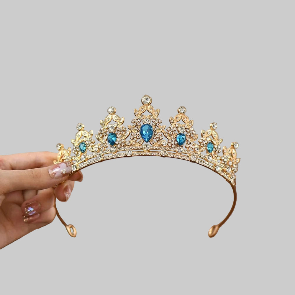 The Carat Cave Gold Lake Blue Flower Girl Crystal Tiara