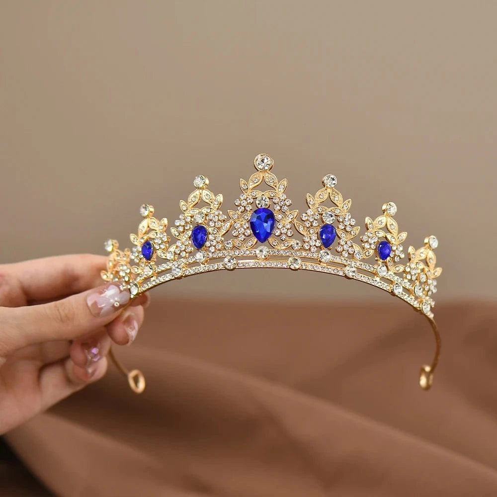 The Carat Cave Gold Royal Blue Flower Girl Crystal Tiara