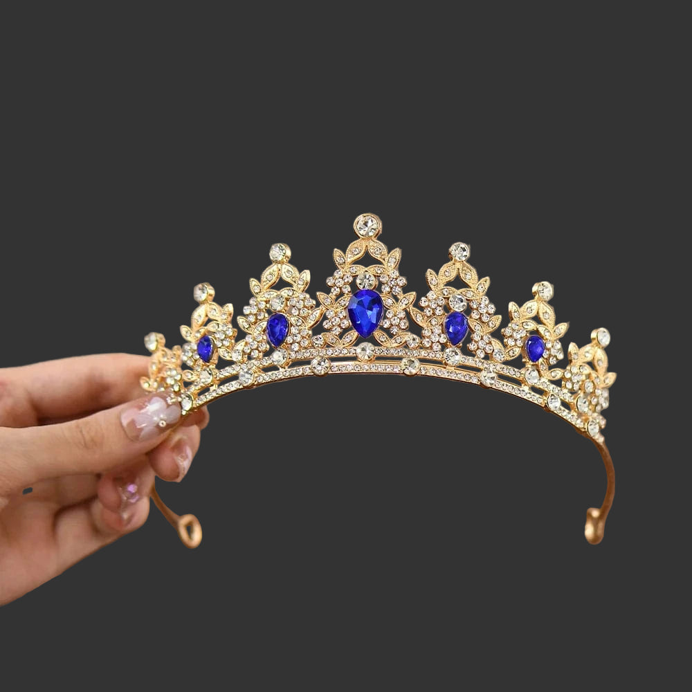 The Carat Cave Gold Royal Blue Flower Girl Crystal Tiara