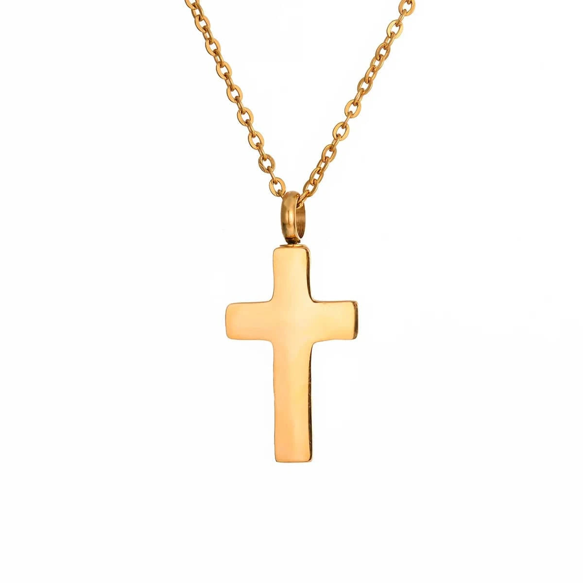 The Carat Cave Gold Stainless Steel Classic Cross Cremation Urn Locket Pendant Necklace Memorial Keepsake Jewelry For Women/Men