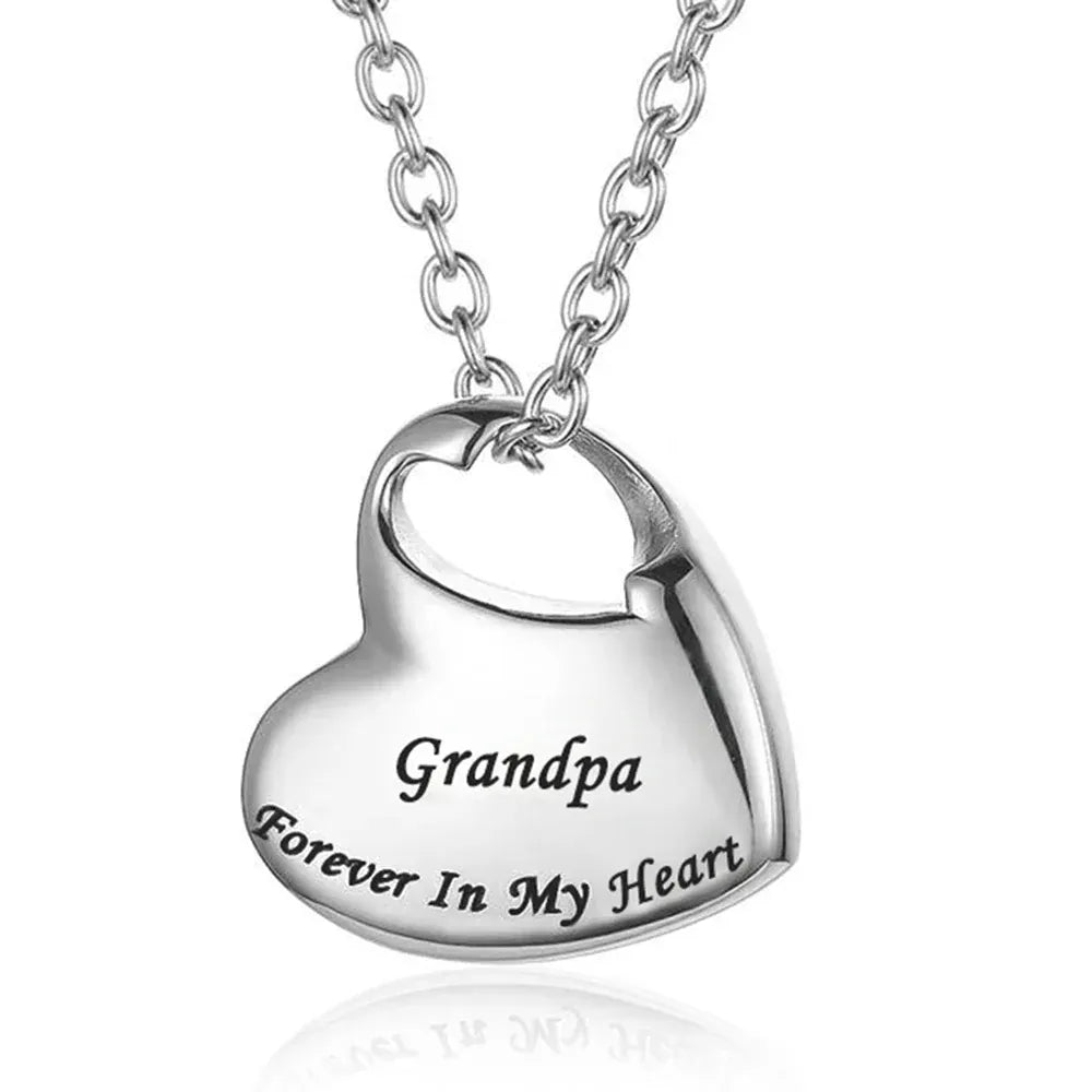 The Carat Cave grandpa Cremation Urn Necklace for Ashes Urn Jewelry,Forever in My Heart Carved Stainless Steel Keepsake Waterproof Memorial Pendant