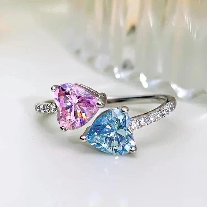 The Carat Cave Heart shaped Blue and Pink Stone Ring
