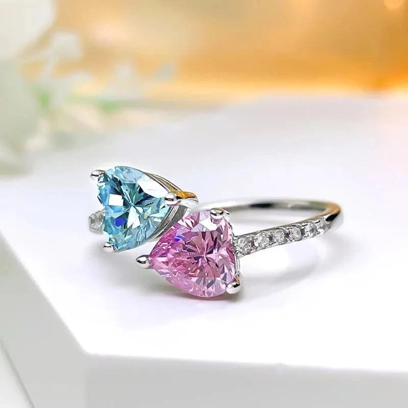 The Carat Cave Heart shaped Blue and Pink Stone Ring