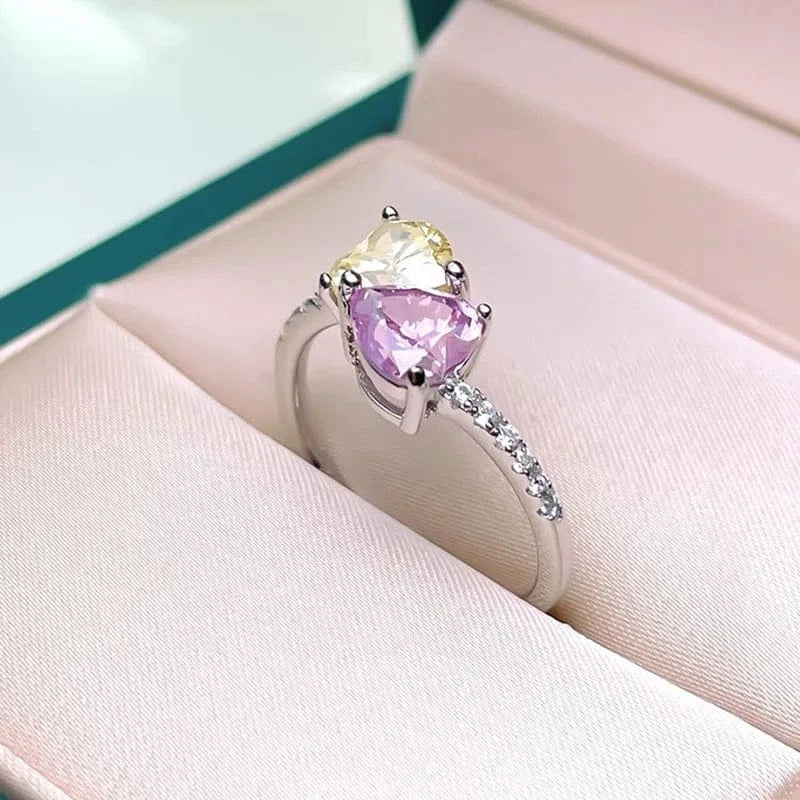 The Carat Cave Heart shaped Blue and Pink Stone Ring