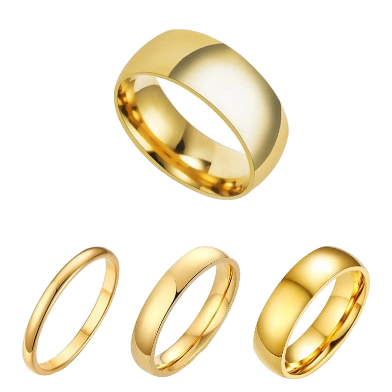 The Carat Cave Letdiffery Simple 2/4/6/8mm Stainless Steel Wedding Rings Golden Smooth Women Men Couple Ring Fashion Jewelry